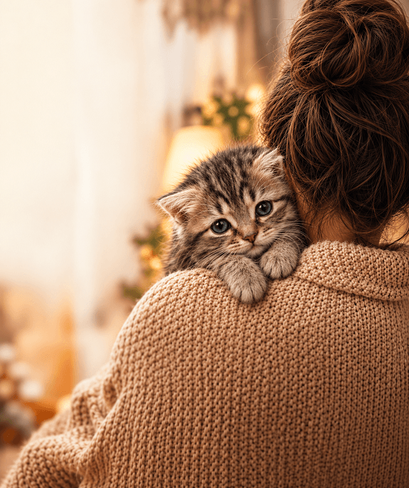 Котёнок на плече девушки